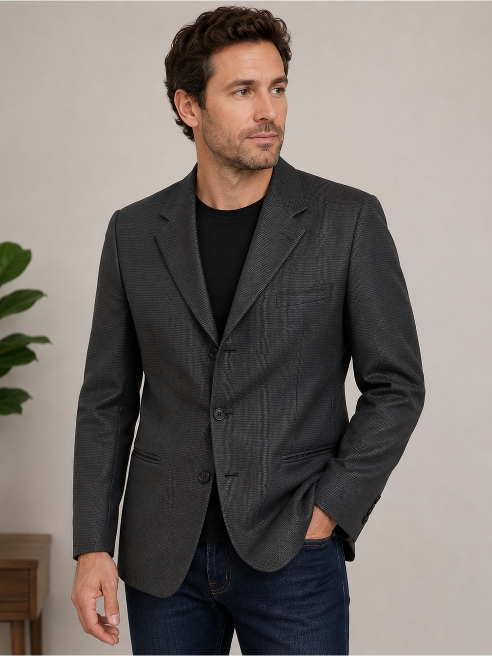 Andrew Fezza Super 100s Wool Blazer 42S Charcoal Gray Sport Coat 2 Button